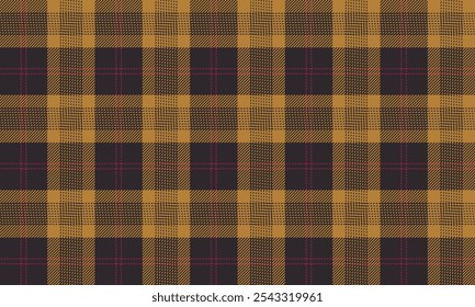 Plaid fabric pattern, yellow, brown, purple, seamless for textiles, and for designing everyday clothes, skirts, pants or decorative fabrics. Vector illustration.