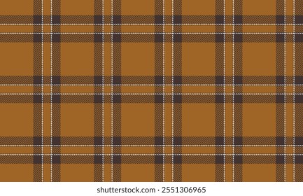 Plaid fabric pattern, yellow, brown, white, modern distinctive cross lines, seamless for textiles, and for designing clothes, skirts or decorative fabrics. Vector illustration.