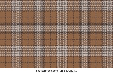 Plaid fabric pattern, yellow, gray, brown, seamless plaid cross lines for textiles, and for designing clothes, skirts or decorative fabrics. Vector illustration.