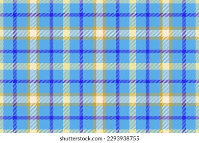 Plaid fabric seamless. Background pattern texture. Tartan check textile vector in yellow and blue colors.