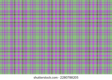 Plaid fabric seamless. Textile vector check. Pattern tartan background texture in purple and green colors.