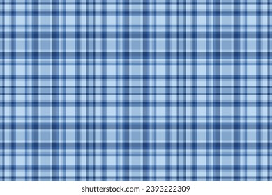 Plaid fabric seamless of vector tartan textile with a texture pattern background check in blue and light colors.