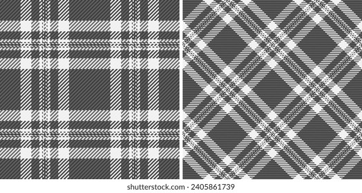 Plaid fabric tartan of pattern check seamless with a background textile vector texture set in monochrome colors.