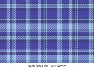 Plaid fabric textile of seamless tartan check with a background vector pattern texture in indigo and light colors.