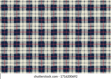 Plaid gingham imitation brush paint grunge seamless pattern watercolor style. Vector background.