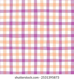 Plaid Gingham, Plaid padrão, Gingham padrão sem costura, verificar têxtil. Malha perfeita. Gingham sem costura, em tons pêssego fuzz, efeito de textura. Design desenhado à mão para projeto, tecido, decoração ou vintage