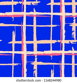 Plaid. Grunge Background with Stripes. Abstract Texture with Horizontal and Vertical Dry Brush Strokes. Scribbled Grunge Rapport for Print, Cloth, Fabric. Scottish Ornament. Vector Texture.