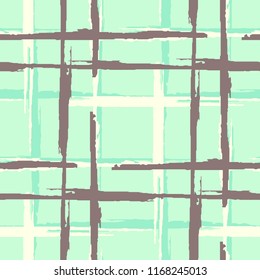 Plaid. Grunge Background with Stripes. Abstract Texture with Horizontal and Vertical Brush Strokes. Scribbled Grunge Motif for Calico, Print, Textile. Irish Ornament. Vector Texture.