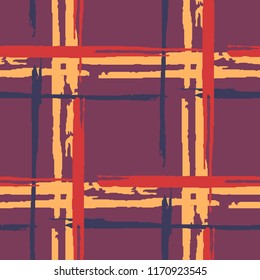 Plaid. Grunge Background with Stripes. Abstract Texture with Horizontal and Vertical Brush Strokes. Scribbled Grunge Motif for Wallpaper, Fabric, Textile. Irish Ornament. Vector Texture.