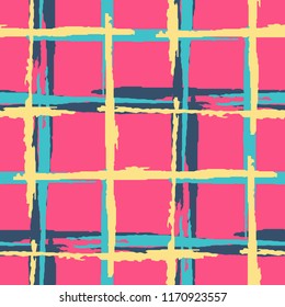 Plaid. Grunge Background with Stripes. Abstract Texture with Horizontal and Vertical Brush Strokes. Scribbled Grunge Rapport for Dress, Curtain, Tablecloth. Irish Ornament. Vector Texture.