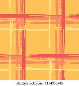 Plaid. Grunge Background with Stripes. Abstract Texture with Horizontal and Vertical Brush Strokes. Scribbled Grunge Motif for Linen, Paper, Tablecloth. Scottish Ornament. Vector Texture.
