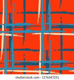 Plaid. Grunge Background with Stripes. Abstract Texture with Horizontal and Vertical Dry Brush Strokes. Scribbled Grunge Pattern for Print, Cloth, Textile. Scottish Ornament. Vector Texture.