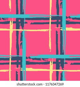 Plaid. Grunge Background with Stripes. Abstract Texture with Horizontal and Vertical Brush Strokes. Scribbled Grunge Rapport for Cotton, Print, Calico. Scottich Ornament. Vector Texture.