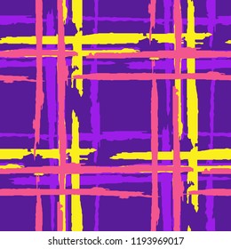 Plaid. Grunge Background with Stripes. Abstract Texture with Horizontal and Vertical Dry Brush Strokes. Scribbled Grunge Motif for Linen, Paper, Tablecloth. Scottish Motiff. Vector Texture.