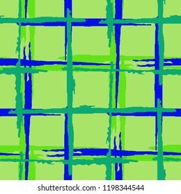 Plaid. Grunge Background with Stripes. Abstract Texture with Horizontal and Vertical Dry Brush Strokes. Scribbled Grunge Pattern for Wallpaper, Cotton, Textile. Scottish Motiff. Vector Texture.