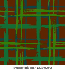 Plaid. Grunge Background with Stripes. Abstract Texture with Horizontal and Vertical Brush Strokes. Scribbled Grunge Motif for Chintz, Linen, Wallpaper. Scottish Ornament. Vector Texture.
