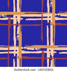 Plaid. Grunge Background with Stripes. Abstract Texture with Horizontal and Vertical Brush Strokes. Scribbled Grunge Motif for Dress, Paper, Tablecloth. Irish Ornament. Vector Texture.