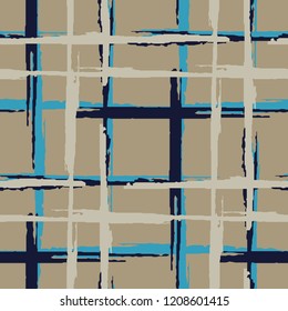 Plaid. Grunge Background with Stripes. Abstract Texture with Horizontal and Vertical Dry Brush Strokes. Scribbled Grunge Motif for Cotton, Calico, Textile. Scottish Motiff. Vector Texture.