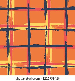 Plaid. Grunge Background with Stripes. Abstract Texture with Horizontal and Vertical Dry Brush Strokes. Scribbled Grunge Rapport for Wallpaper, Print, Cotton. Irish Ornament. Vector Texture.