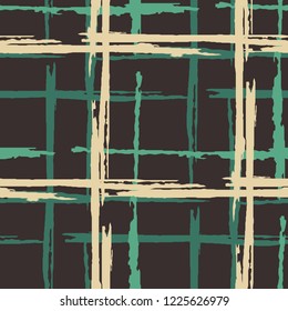 Plaid. Grunge Background with Stripes. Abstract Texture with Horizontal and Vertical Dry Brush Strokes. Scribbled Grunge Motif for Cotton, Calico, Textile. Scottish Motiff. Vector Texture.
