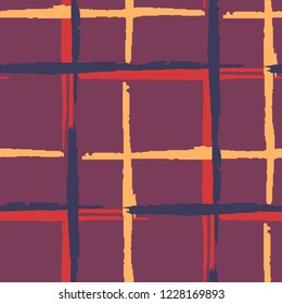 Plaid. Grunge Background with Stripes. Abstract Texture with Horizontal and Vertical Dry Brush Strokes. Scribbled Grunge Pattern for Print, Fabric, Textile.  Irish Ornament. Vector Texture.