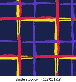 Plaid. Grunge Background with Stripes. Abstract Texture with Horizontal and Vertical Brush Strokes. Scribbled Grunge Pattern for Print, Cloth, Textile. Scottish Motiff. Vector Texture.