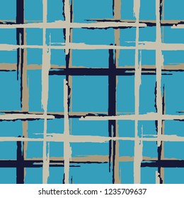 Plaid. Grunge Background with Stripes. Abstract Texture with Horizontal and Vertical Dry Brush Strokes. Scribbled Grunge Pattern for Dress, Paper, Tablecloth. Irish Ornament. Vector Texture.