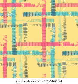 Plaid. Grunge Background with Stripes. Abstract Texture with Horizontal and Vertical Strokes. Scribbled Grunge Motif for Fabric, Cloth, Textile. Scottish Ornament. Vector Texture.