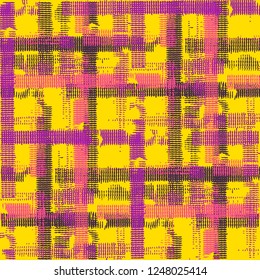Plaid. Grunge Background with Stripes. Abstract Texture with Horizontal and Vertical Strokes. Scribbled Grunge Motif for Cotton, Print, Calico. Scottish Ornament. Vector Texture.
