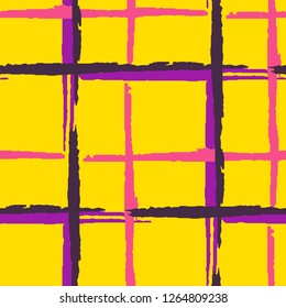 Plaid. Grunge Background with Stripes. Abstract Texture with Horizontal and Vertical Dry Brush Strokes. Scribbled Grunge Pattern for Wallpaper, Fabric, Print. Irish Ornament. Vector Texture.