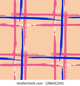Plaid. Grunge Background with Stripes. Abstract Texture with Horizontal and Vertical Dry Brush Strokes. Scribbled Grunge Rapport for Cotton, Print, Textile. Scottish Ornament. Vector Texture.