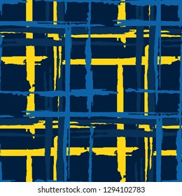 Plaid. Grunge Background with Stripes. Abstract Texture with Horizontal and Vertical Brush Strokes. Scribbled Grunge Motif for Print, Fabric, Textile.  Scottish Motiff. Vector Texture.