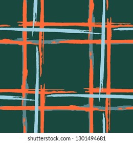 Plaid. Grunge Background with Stripes. Abstract Texture with Horizontal and Vertical Dry Brush Strokes. Scribbled Grunge Pattern for Cotton, Calico, Textile. Scottish Ornament. Vector Texture.