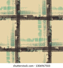 Plaid. Grunge Background with Stripes. Abstract Texture with Horizontal and Vertical Strokes. Scribbled Grunge Motif for Cotton, Calico, Textile. Scottish Ornament. Vector Texture.