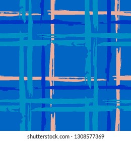 Plaid. Grunge Background with Stripes. Abstract Texture with Horizontal and Vertical Dry Brush Strokes. Scribbled Grunge Motif for Wallpaper, Cotton, Textile. Scottish Ornament. Vector Texture.