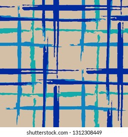 Plaid. Grunge Background with Stripes. Abstract Texture with Horizontal and Vertical Brush Strokes. Scribbled Grunge Rapport for Cotton, Calico, Textile. Scottish Motiff. Vector Texture.