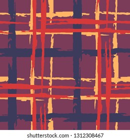 Plaid. Grunge Background with Stripes. Abstract Texture with Horizontal and Vertical Brush Strokes. Scribbled Grunge Pattern for Dress, Curtain, Paper. Scottish Ornament. Vector Texture.
