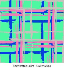 Plaid. Grunge Background with Stripes. Abstract Texture with Horizontal and Vertical Brush Strokes. Scribbled Grunge Motif for Wallpaper, Fabric, Textile. Scottish Motiff. Vector Texture.