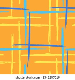 Plaid. Grunge Background with Stripes. Abstract Texture with Horizontal and Vertical Dry Brush Strokes. Scribbled Grunge Rapport for Fabric, Cloth, Textile. Scottish Motiff. Vector Texture.
