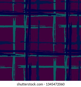 Plaid. Grunge Background with Stripes. Abstract Texture with Horizontal and Vertical Brush Strokes. Scribbled Grunge Motif for Print, Fabric, Cloth. Scottish Motiff. Vector Texture.