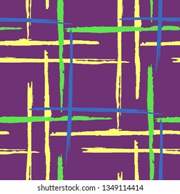 Plaid. Grunge Background with Stripes. Abstract Texture with Horizontal and Vertical Brush Strokes. Scribbled Grunge Pattern for Print, Fabric, Textile. Irish Ornament. Vector Texture.