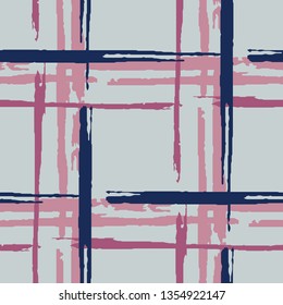 Plaid. Grunge Background with Stripes. Abstract Texture with Horizontal and Vertical Dry Brush Strokes. Scribbled Grunge Rapport for Dress, Curtain, Tablecloth. Scottish Motiff. Vector Texture.