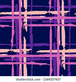 Plaid. Grunge Background with Stripes. Abstract Texture with Horizontal and Vertical Brush Strokes. Scribbled Grunge Pattern for Fabric, Cloth, Textile. Scottish Motiff. Vector Texture.