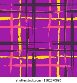 Plaid. Grunge Background with Stripes. Abstract Texture with Horizontal and Vertical Brush Strokes. Scribbled Grunge Rapport for Dress, Paper, Tablecloth. Scottish Motiff. Vector Texture.