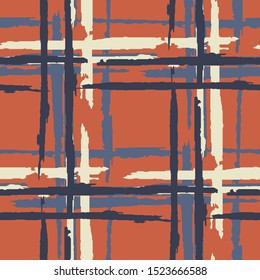 Plaid. Grunge Background with Stripes. Abstract Texture with Horizontal and Vertical Dry Brush Strokes. Scribbled Grunge Rapport for Wallpaper, Fabric, Print. Irish Ornament. Vector Texture.