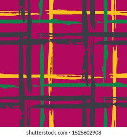 Plaid. Grunge Background with Stripes. Abstract Texture with Horizontal and Vertical Brush Strokes. Scribbled Grunge Rapport for Dress, Curtain, Tablecloth. Scottish Ornament. Vector Texture.