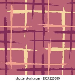 Plaid. Grunge Background with Stripes. Abstract Texture with Horizontal and Vertical Brush Strokes. Scribbled Grunge Pattern for Wallpaper, Print, Textile. Scottish Motiff. Vector Texture.