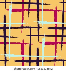 Plaid. Grunge Background with Stripes. Abstract Texture with Horizontal and Vertical Brush Strokes. Scribbled Grunge Pattern for Print, Cloth, Fabric. Irish Ornament. Vector Texture.