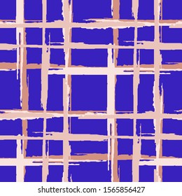 Plaid. Grunge Background with Stripes. Abstract Texture with Horizontal and Vertical Brush Strokes. Scribbled Grunge Motif for Wallpaper, Cotton, Textile. Scottish Ornament. Vector Texture.