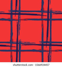 Plaid. Grunge Background with Stripes. Abstract Texture with Horizontal and Vertical Dry Brush Strokes. Scribbled Grunge Rapport for Print, Fabric, Cloth. Scottish Ornament. Vector Texture.